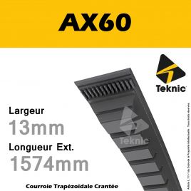 Courroie trapézoidale avx13 - 1575 la, crantée 12,5 mm pour